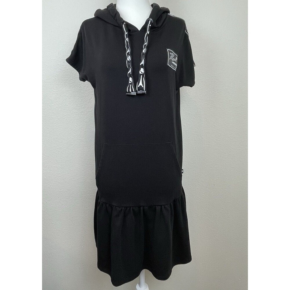 Karl Lagerfeld Women’s Hooded Short Sleeve Mini Dress Black Street Wear-S